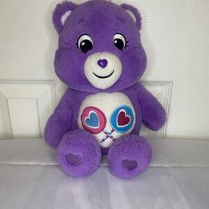 Care Bears Share Bear Plush 14" Purple Lollipop Hearts Stuffed‎ Animal Toy Nice